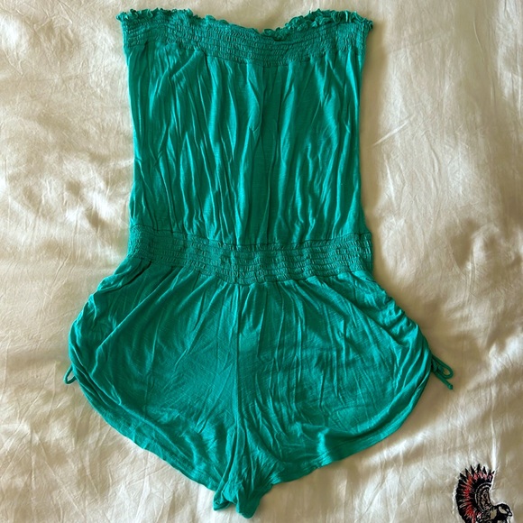 Strapless Blue Ruched Romper - Picture 3 of 4